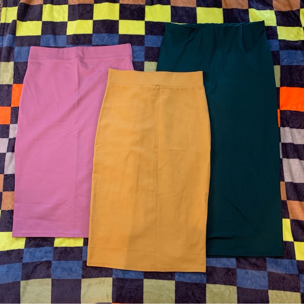 Iris Women's Pencil Skirt Trio - Pink, Gold, and Green